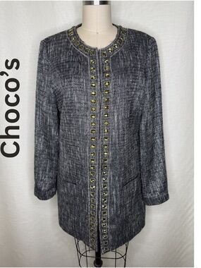 Chico’s Embellished Tweed Jacket Size 1 Lightly Used Chic Classic Style